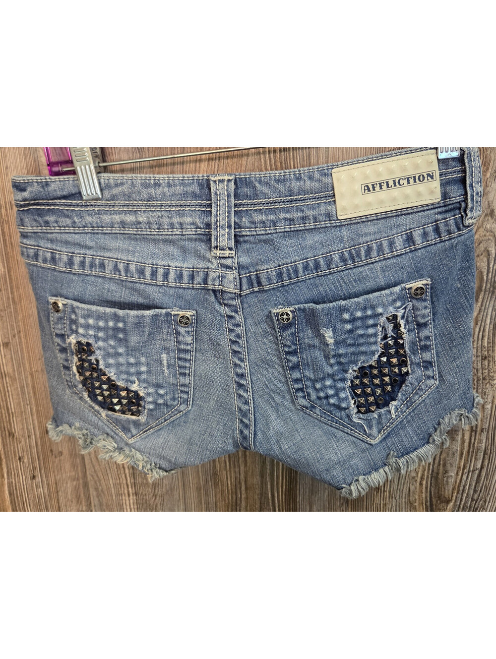 Affliction "Vikki" Black Premium Denim Jean Cut-off Shorts Women Size 27 (28x2)
